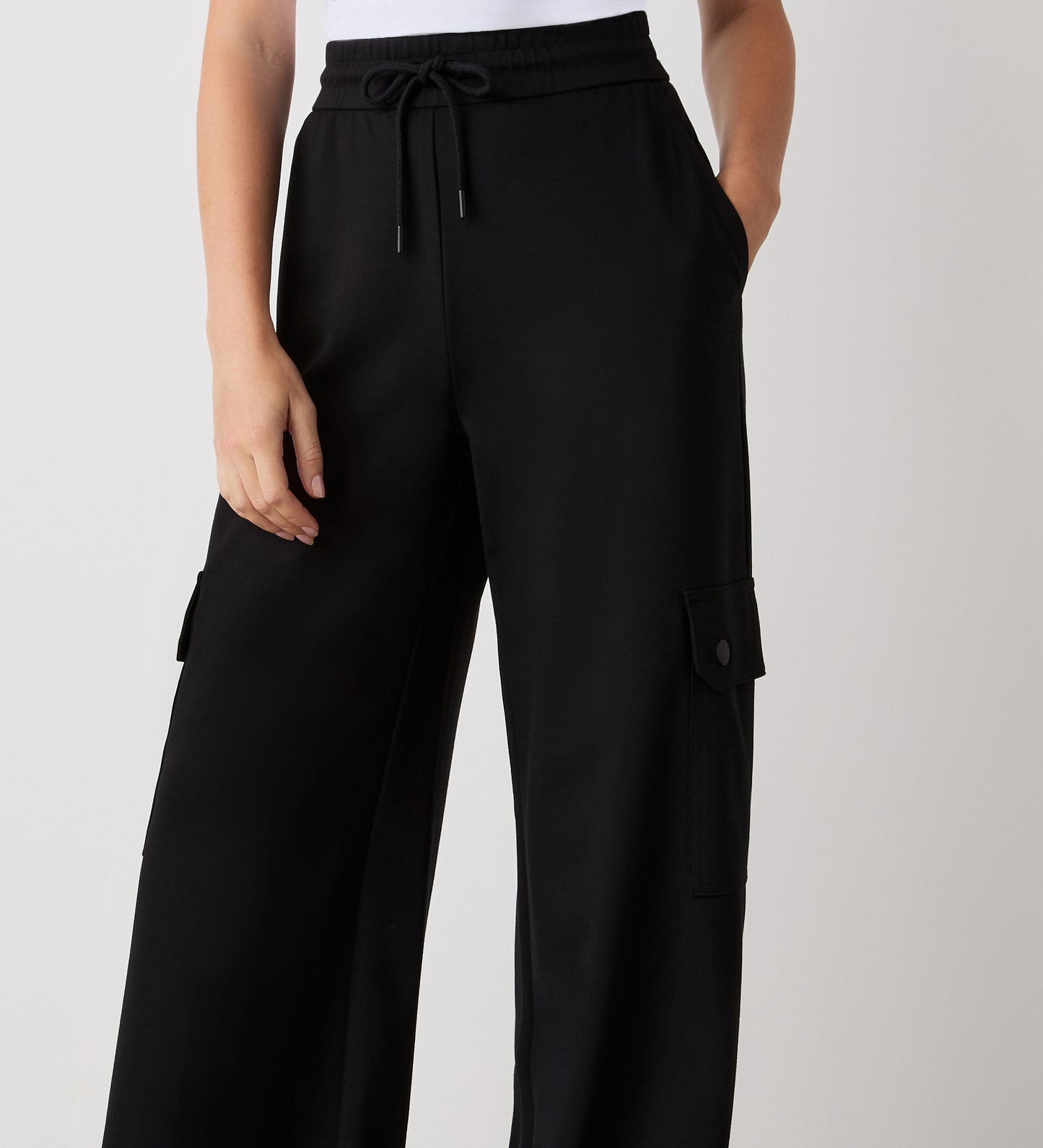 Deliah Black Ponte Jersey Wide Leg Trouser