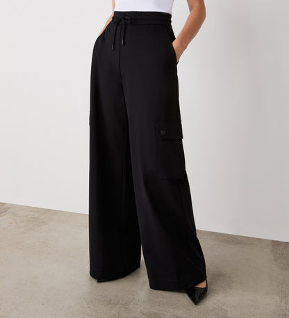 Deliah Black Ponte Jersey Wide Leg Trouser