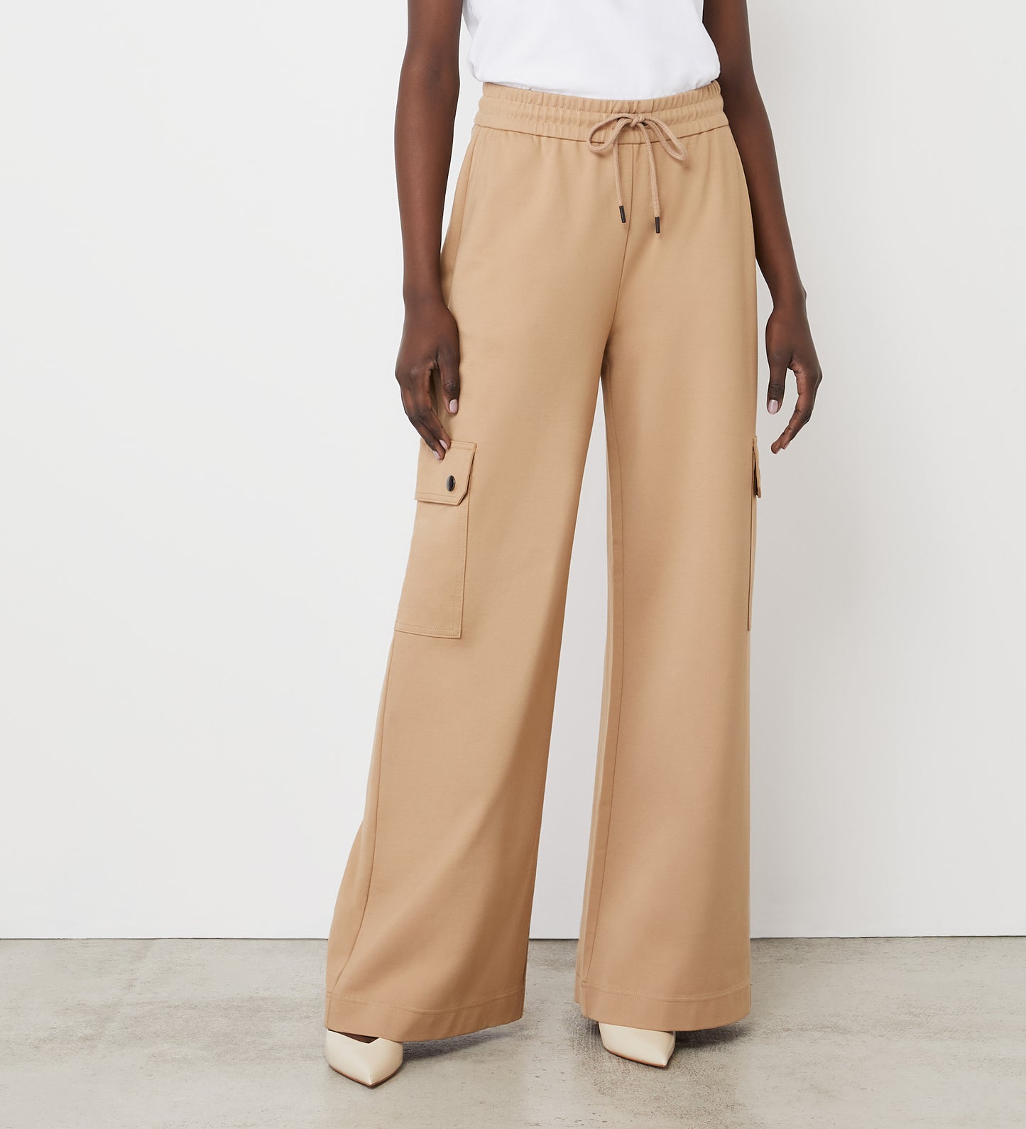 Deliah Camel Ponte Jersey Cargo High Waisted Trouser