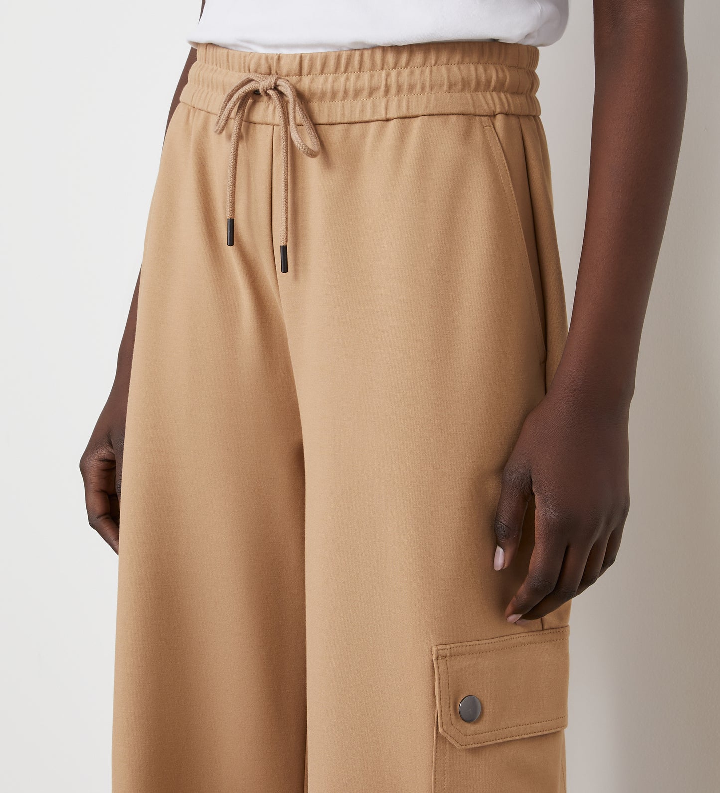 Deliah Camel Ponte Jersey Cargo High Waisted Trouser