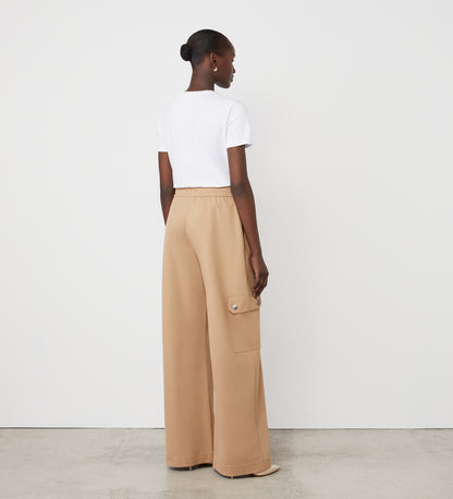 Deliah Camel Ponte Jersey Cargo High Waisted Trouser