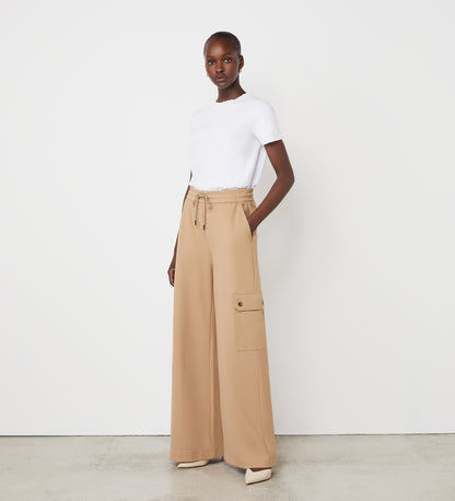 Deliah Camel Ponte Jersey Cargo High Waisted Trouser