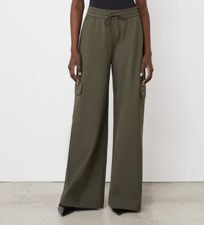 Deliah Khaki Ponte Jersey Cargo High Waisted Trouser