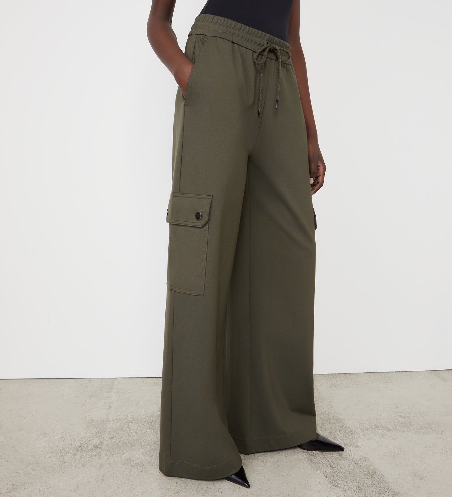 Deliah Khaki Ponte Jersey Cargo High Waisted Trouser