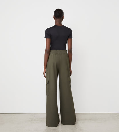 Deliah Khaki Ponte Jersey Cargo High Waisted Trouser