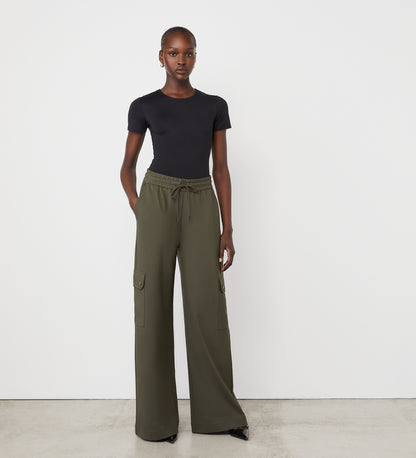 Deliah Khaki Ponte Jersey Cargo High Waisted Trouser