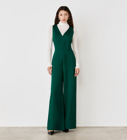 Effie Bottle Green Ponte Jersey Jumpsuit