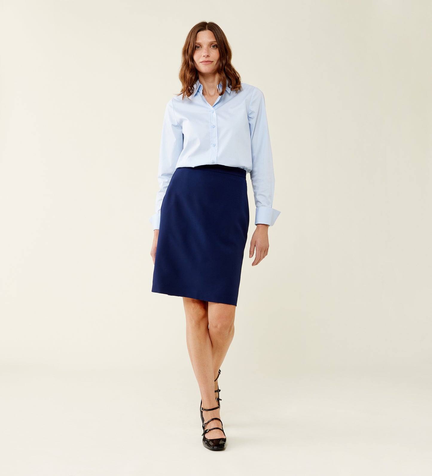 Emma Navy Tailored Knee Length Skirt