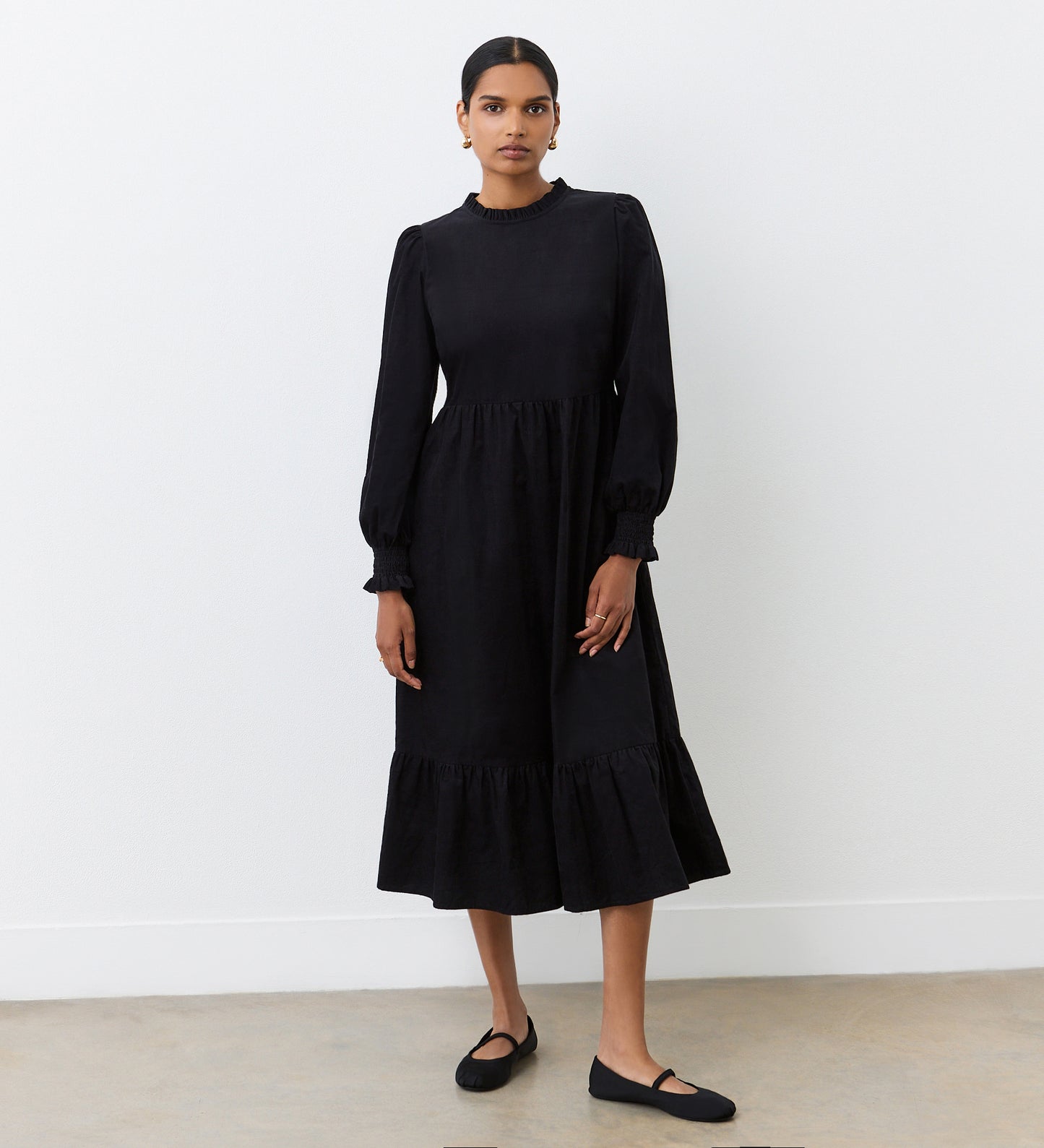 Esme Black Corduroy Midi Dress