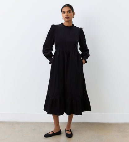 Esme Black Corduroy Midi Dress