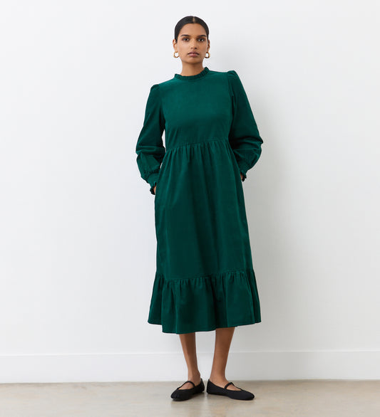 Esme Bottle Green Corduroy Midi Dress