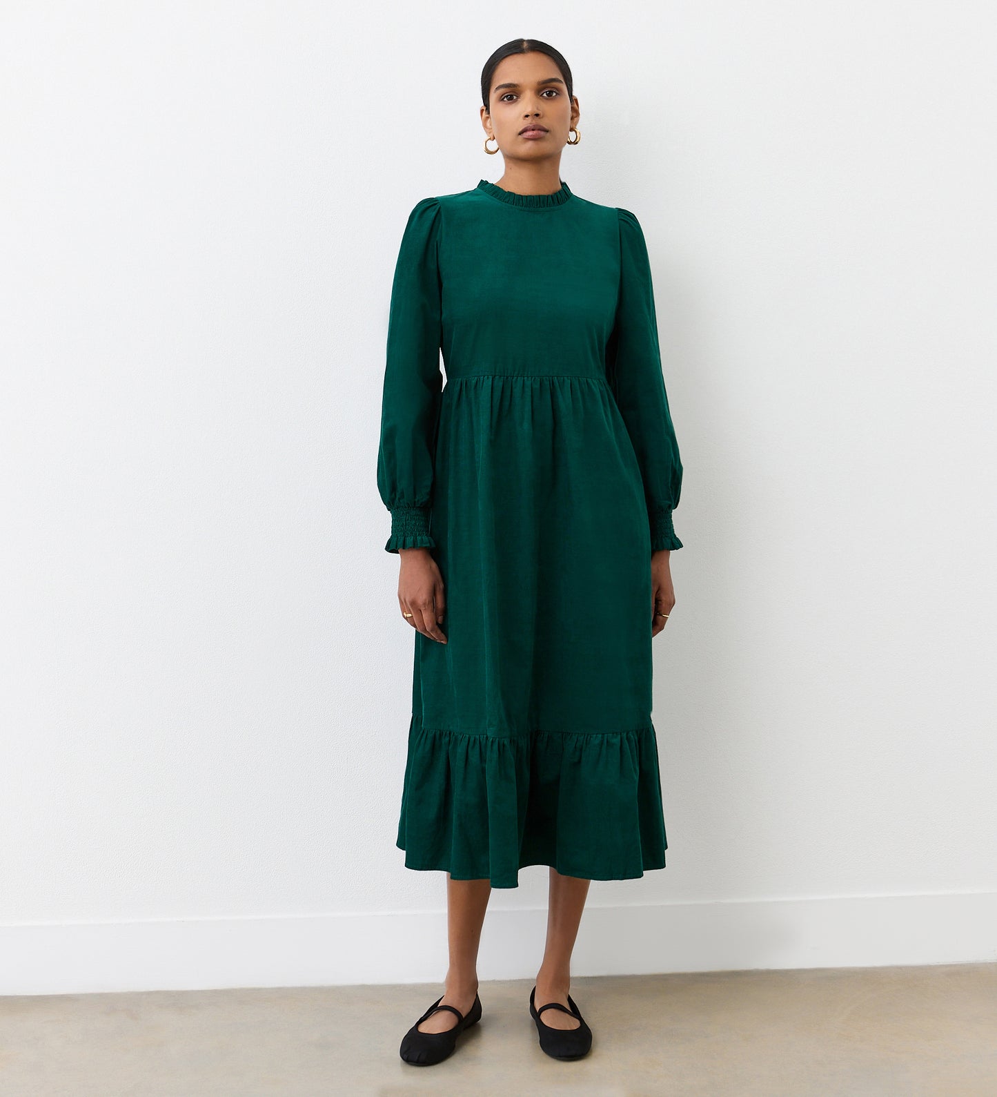 Esme Bottle Green Corduroy Midi Dress