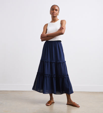 Everley Navy Midi Skirt