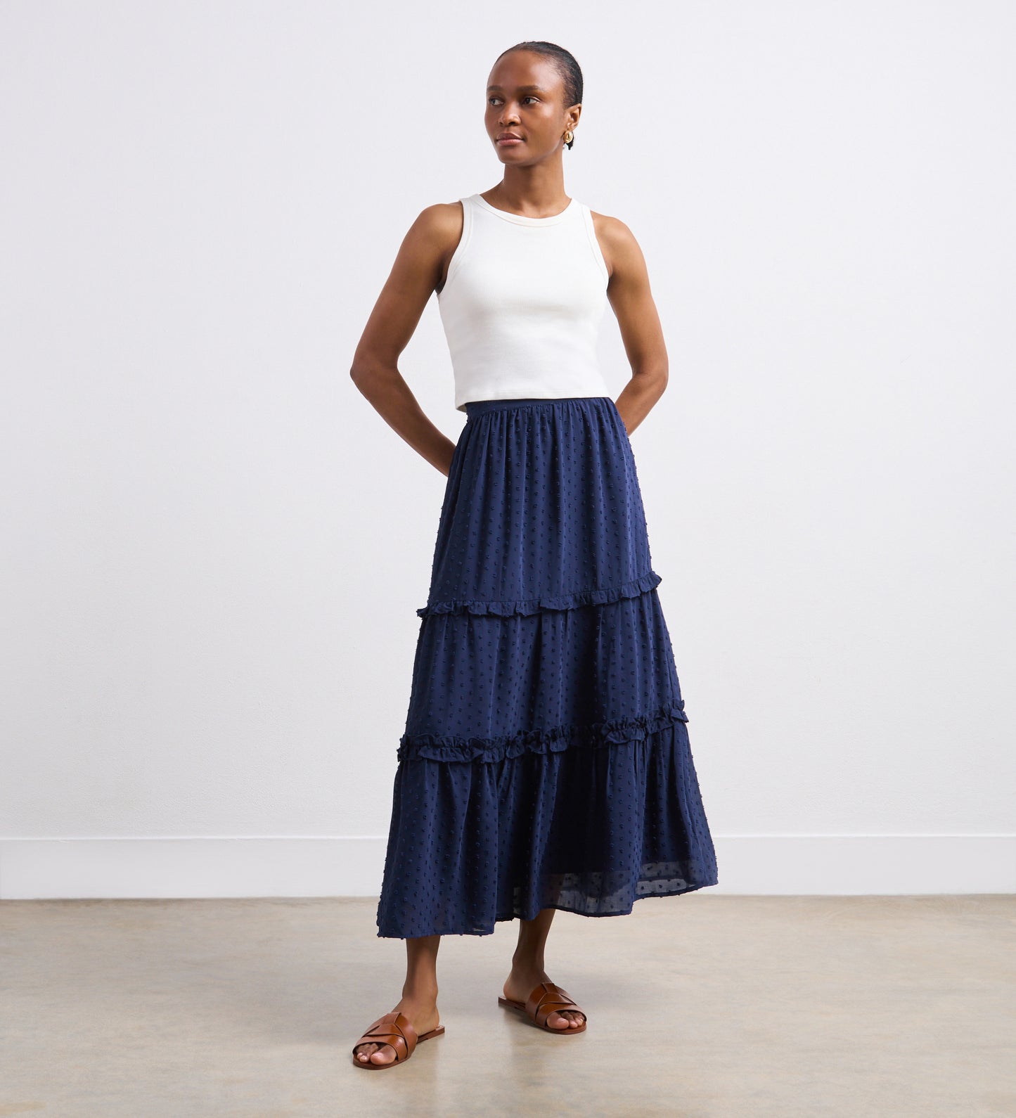 Everley Navy Midi Skirt