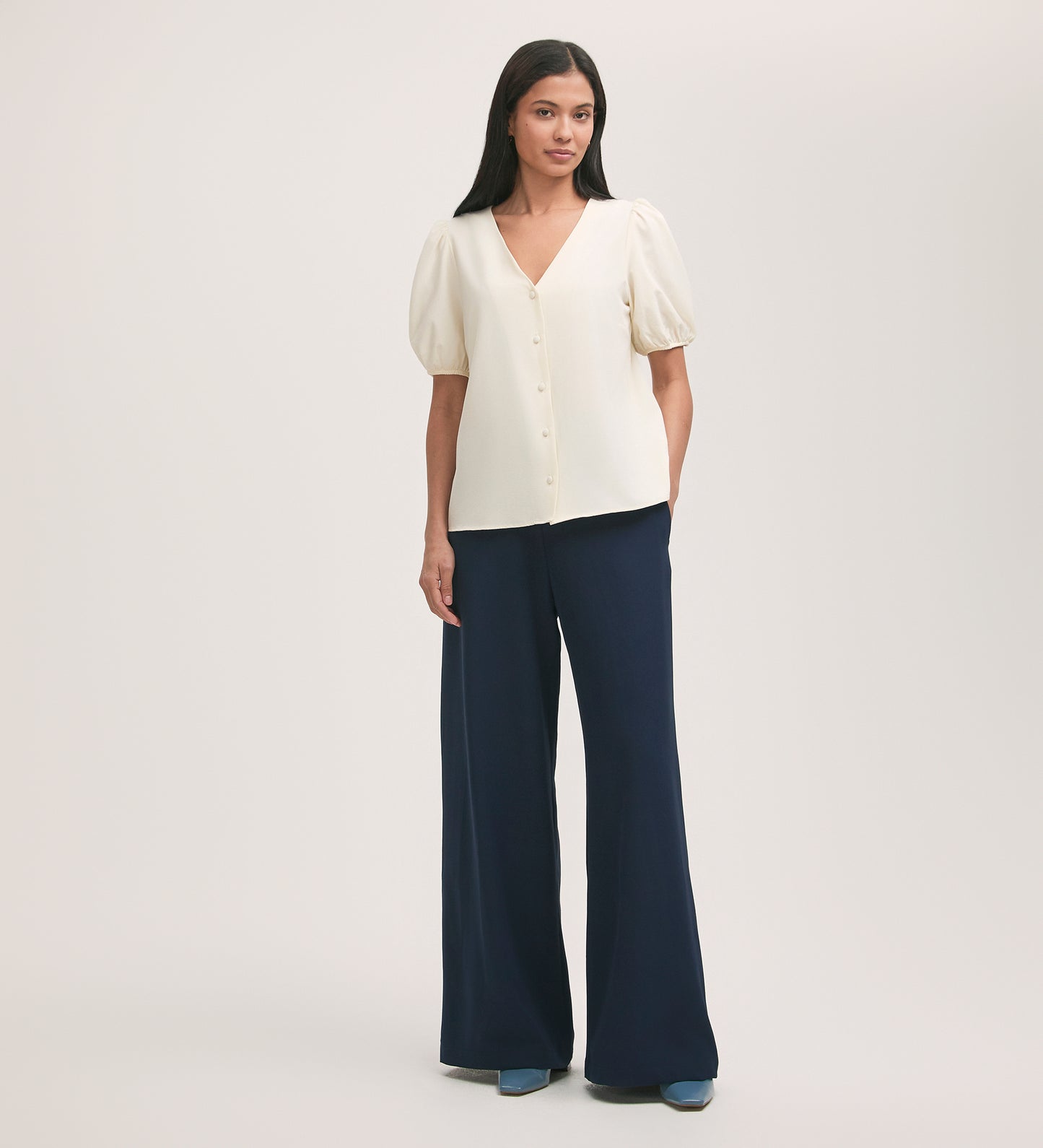 Nat Navy Crepe Wide Leg Trousers