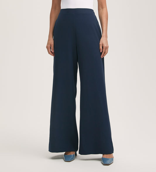 Nat Navy Crepe Wide Leg Trousers