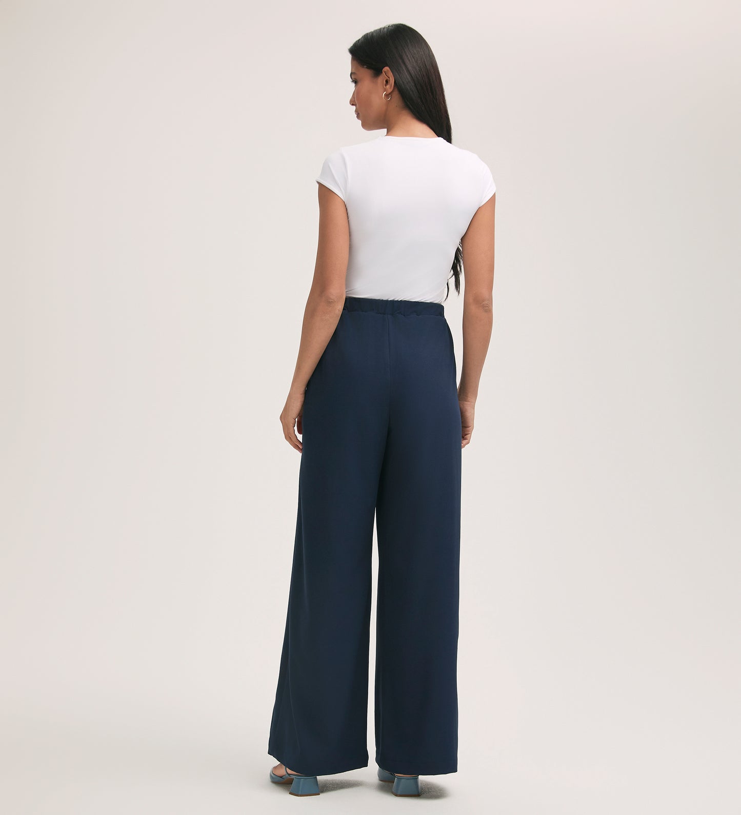 Nat Navy Crepe Wide Leg Trousers