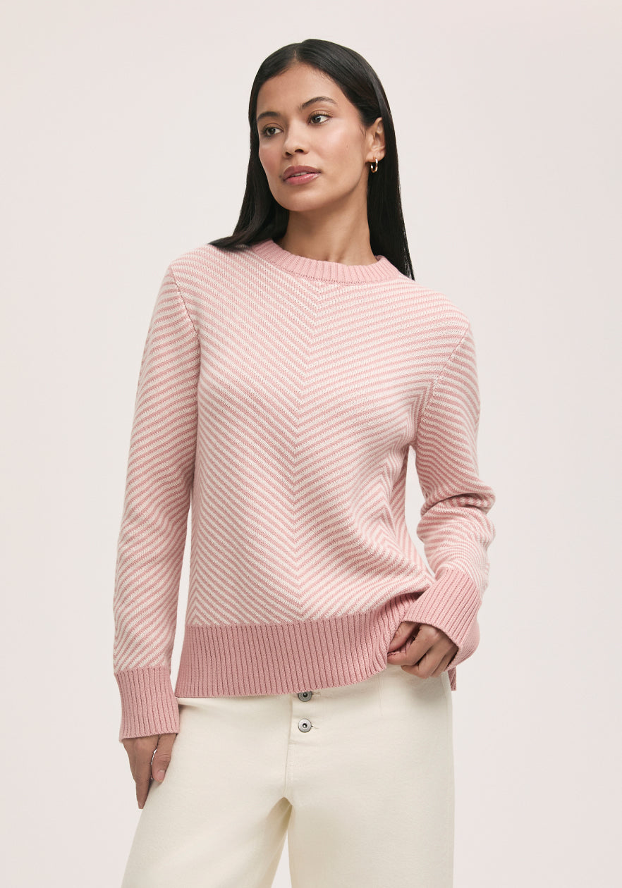 Stella Pink Chevron Cotton Crew Neck Jumper