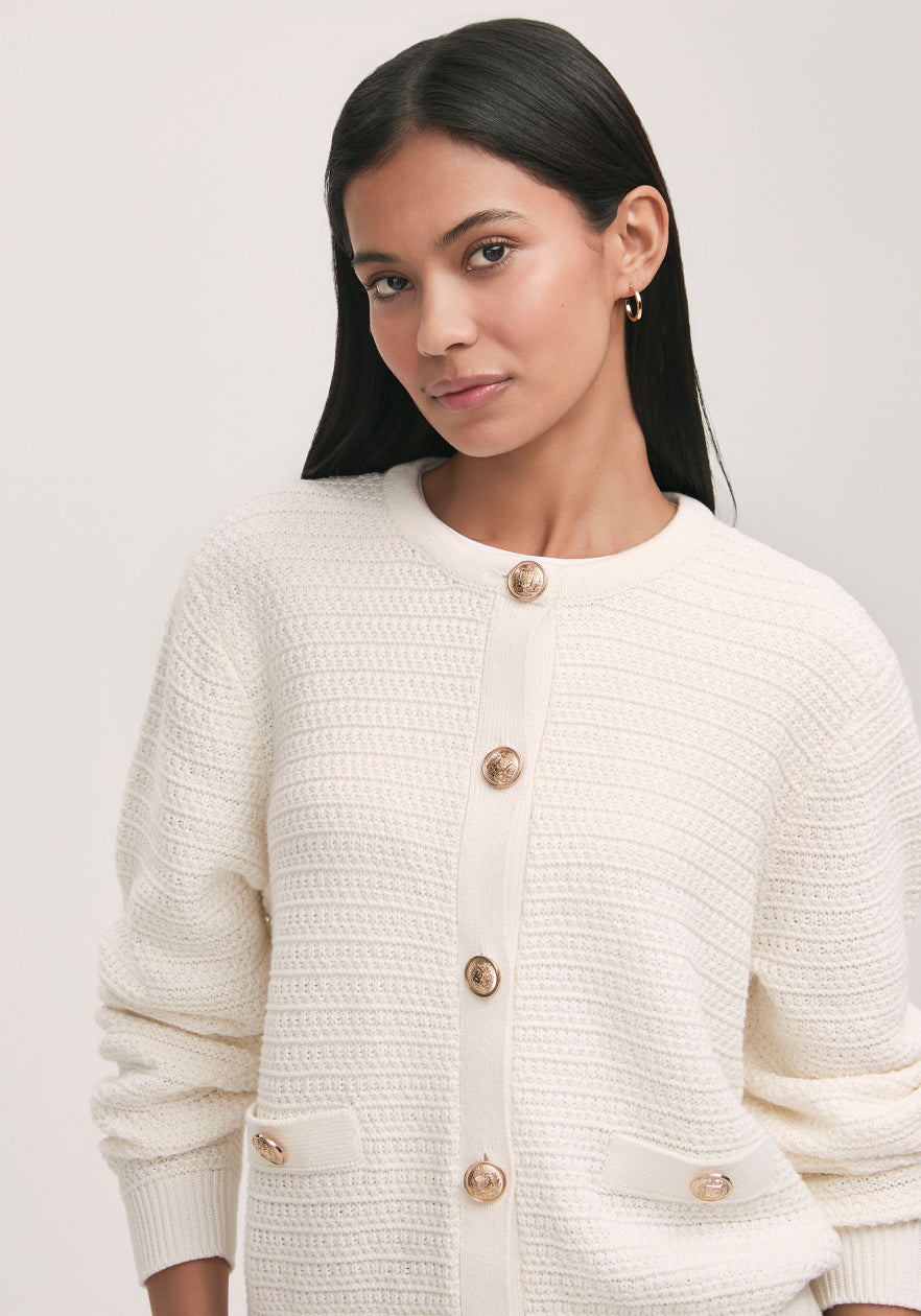 Saskia Ivory Cotton Button Front Cardigan