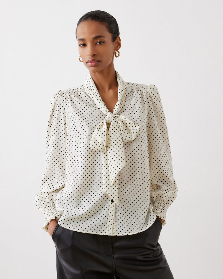 Lindsay Pussybow Ivory Spot Blouse