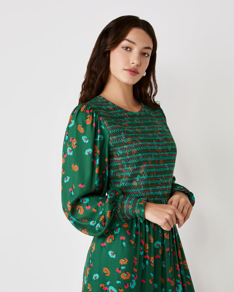 Isha Green Floral Midi Dress