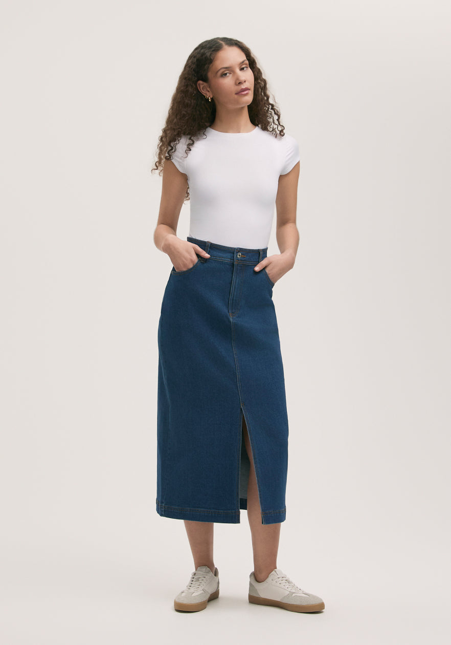 Rachel Mid Wash Denim Midi Skirt