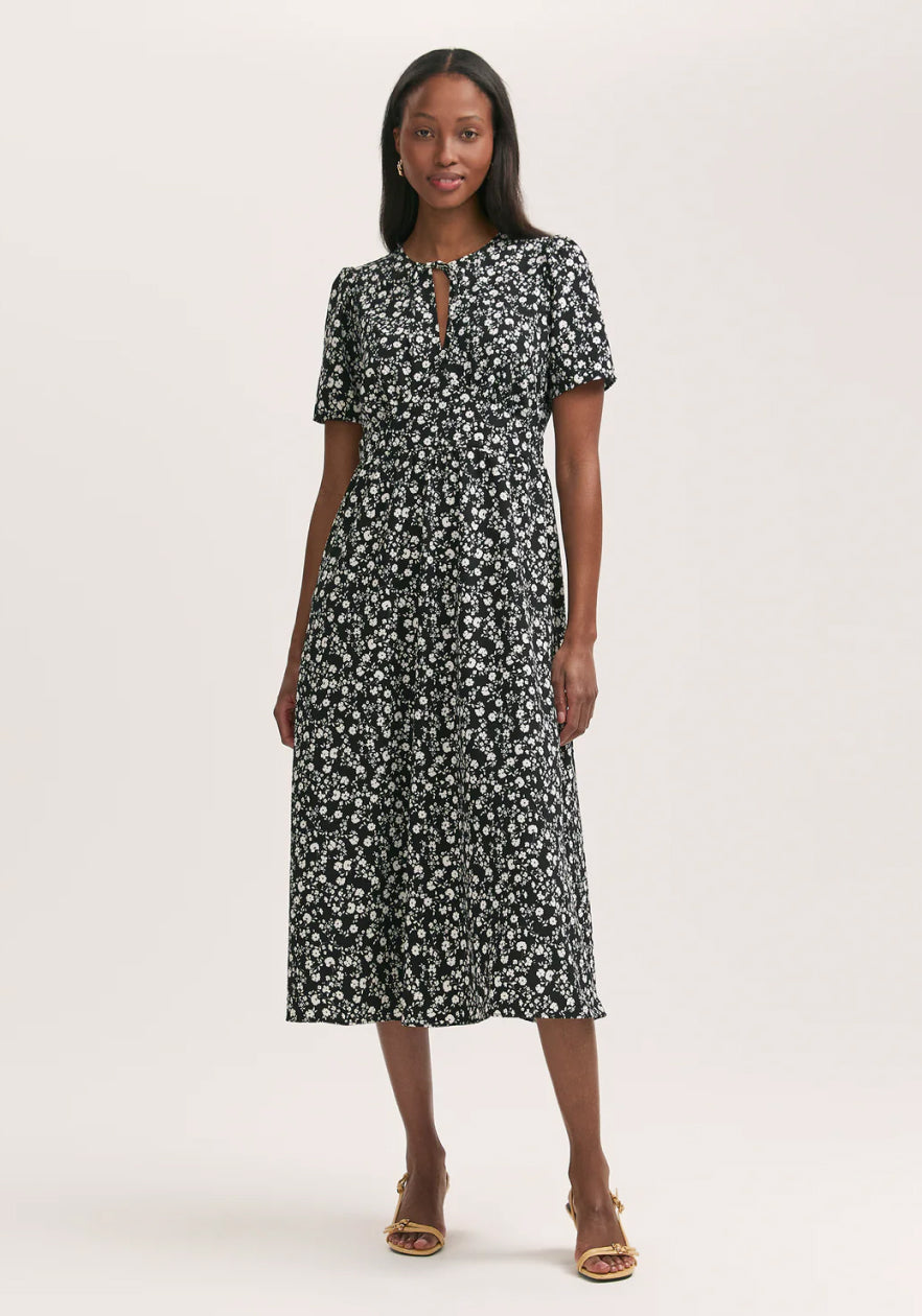 Mairead Ivory Ditsy Crepe Midi Tea Dress