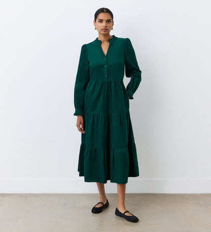 Gianna Bottle Green Corduroy Midi Dress