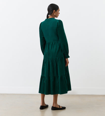 Gianna Bottle Green Corduroy Midi Dress