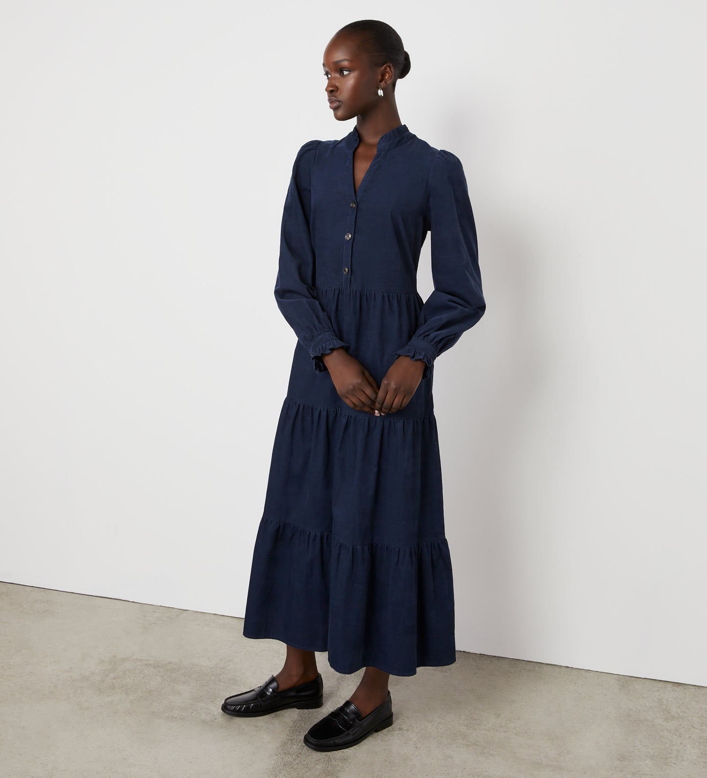 Gianna Navy Corduroy Midi Dress