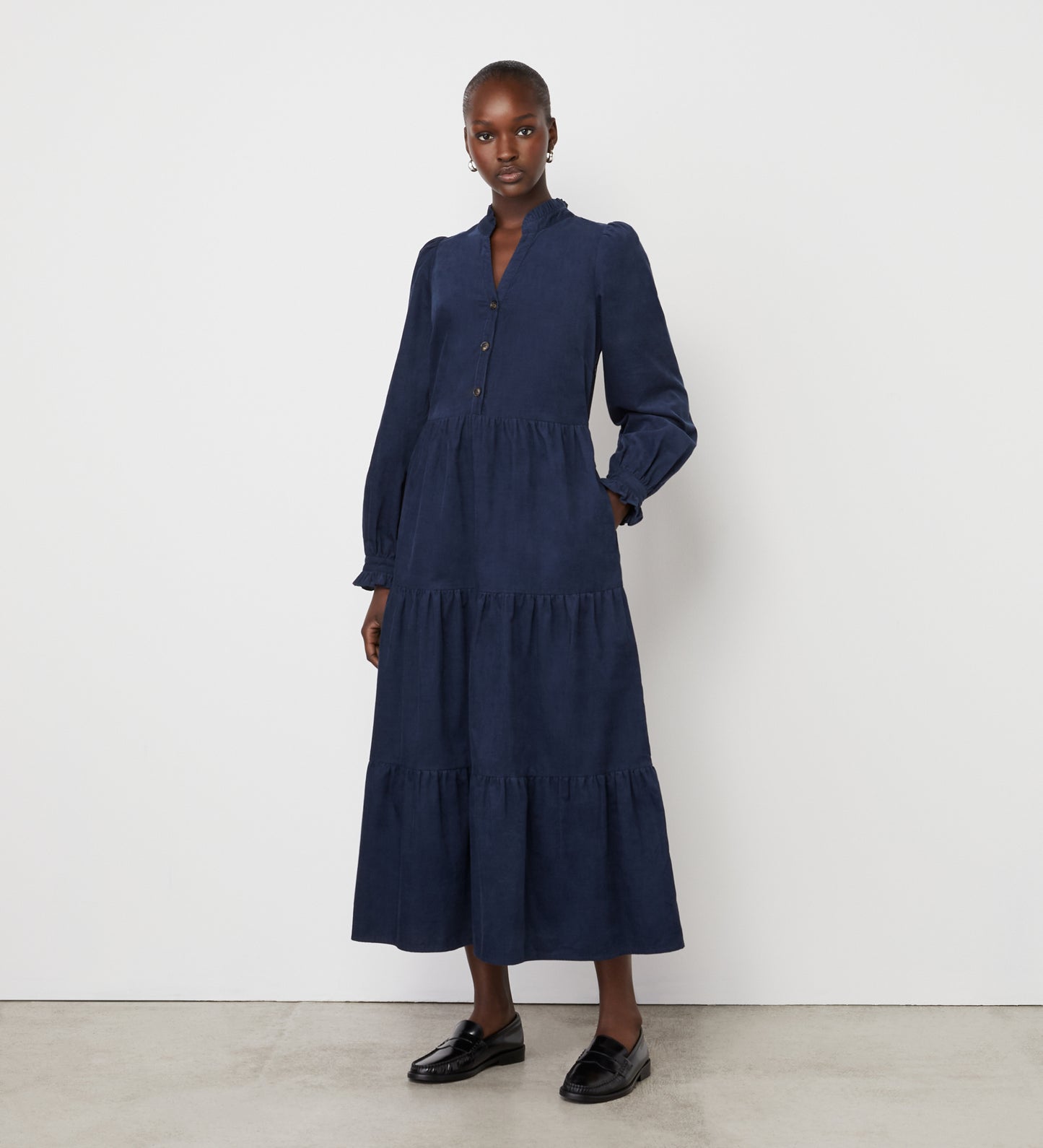 Gianna Navy Corduroy Midi Dress