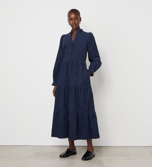 Gianna Navy Corduroy Midi Dress