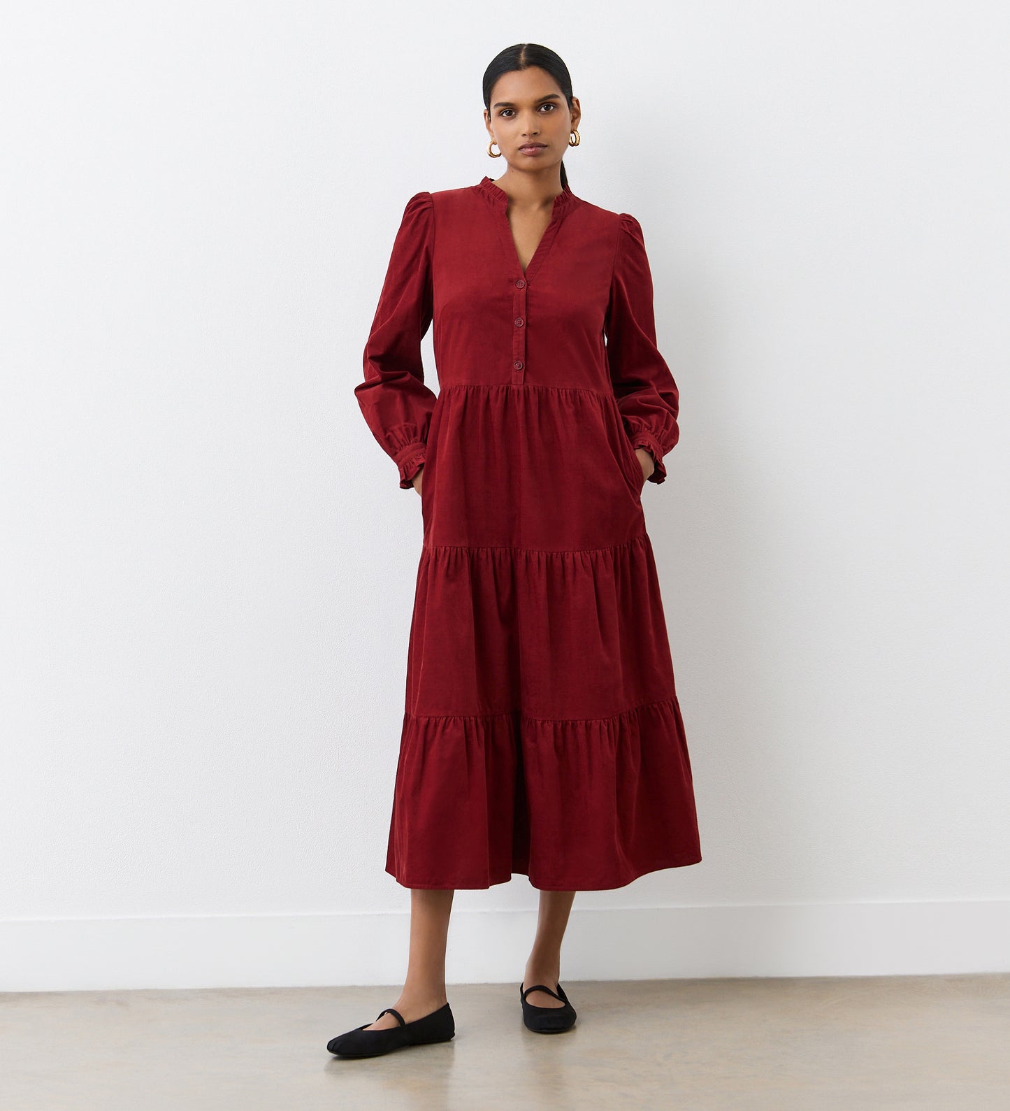 Gianna Rust Corduroy Midi Dress