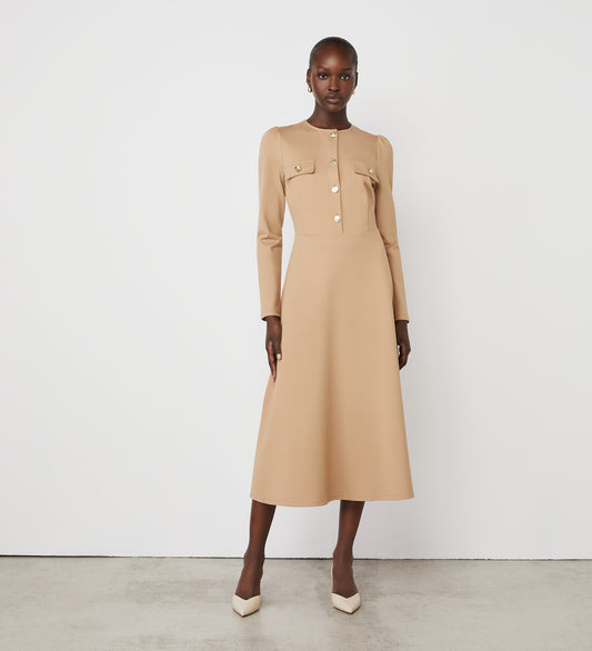 Gilly Camel Ponte Jersey Midi Dress