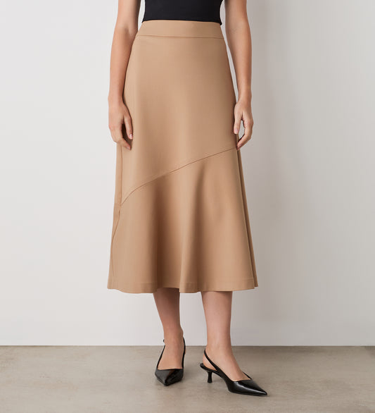 Grace Camel Ponte Jersey Midi Skirt