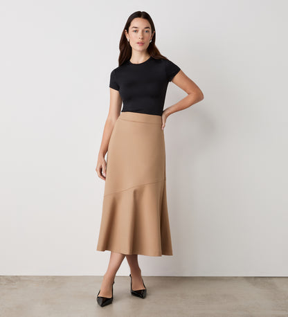 Grace Camel Ponte Jersey Midi Skirt