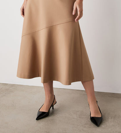 Grace Camel Ponte Jersey Midi Skirt