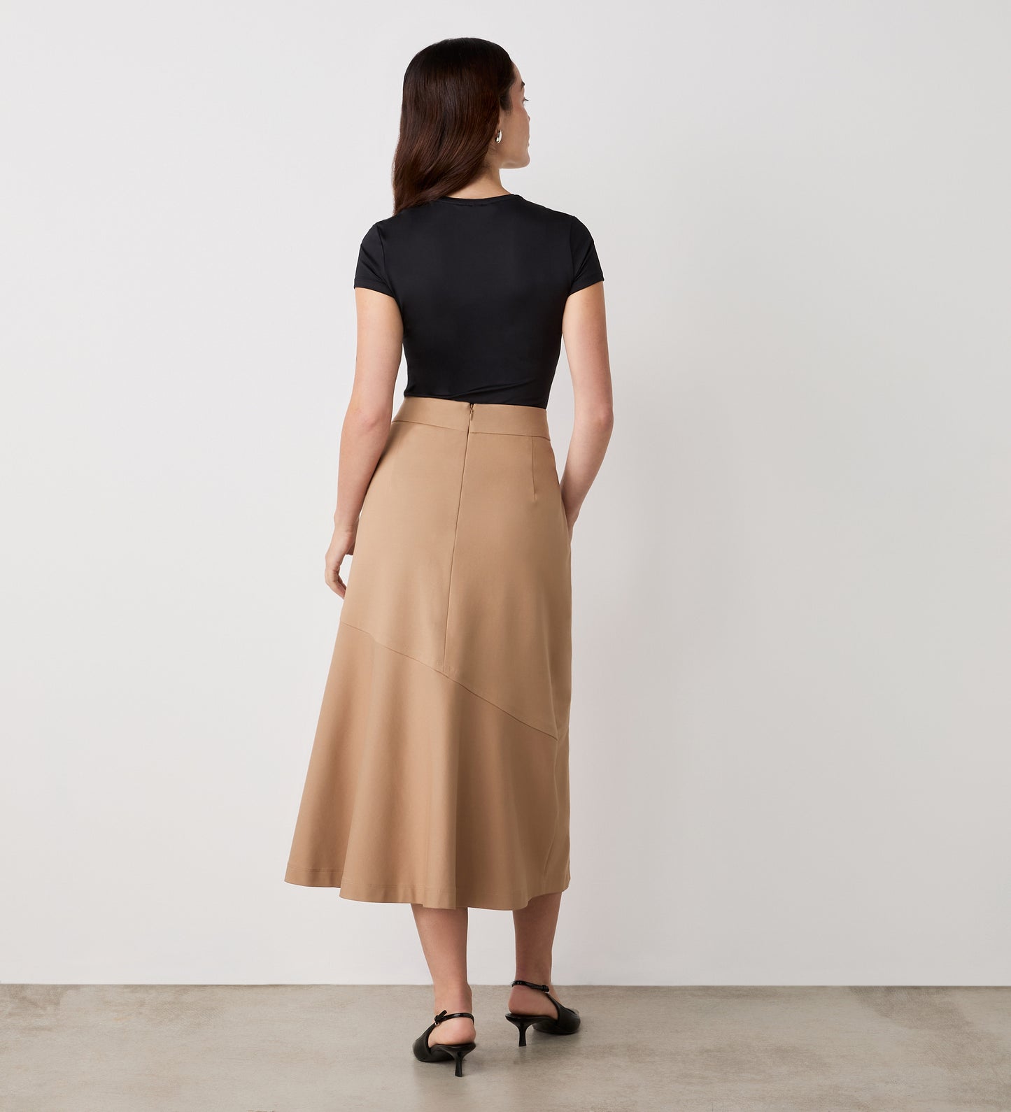 Grace Camel Ponte Jersey Midi Skirt