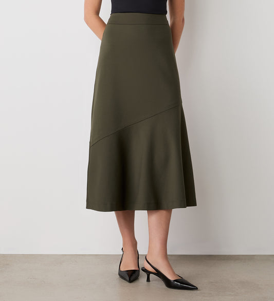 Grace Khaki Ponte Jersey Midi Skirt