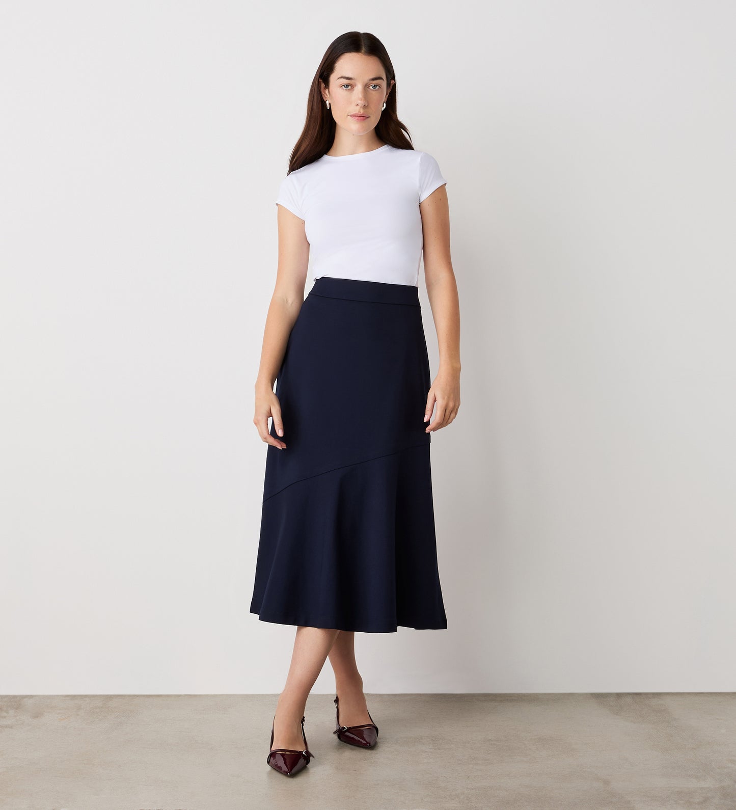 Grace Navy Ponte Jersey Midi Skirt