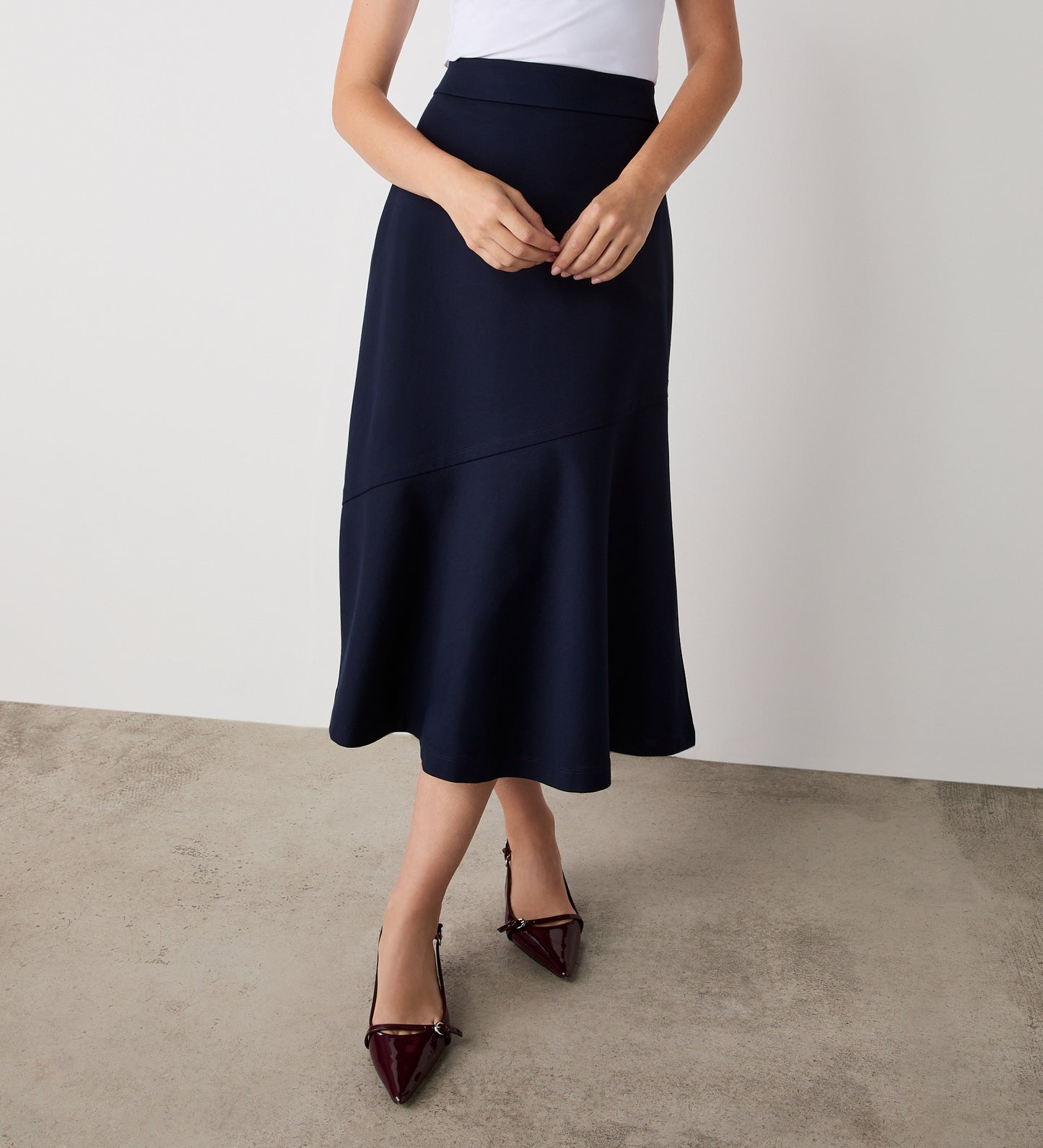 Grace Navy Ponte Jersey Midi Skirt