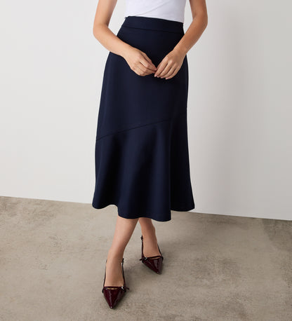 Grace Navy Ponte Jersey Midi Skirt