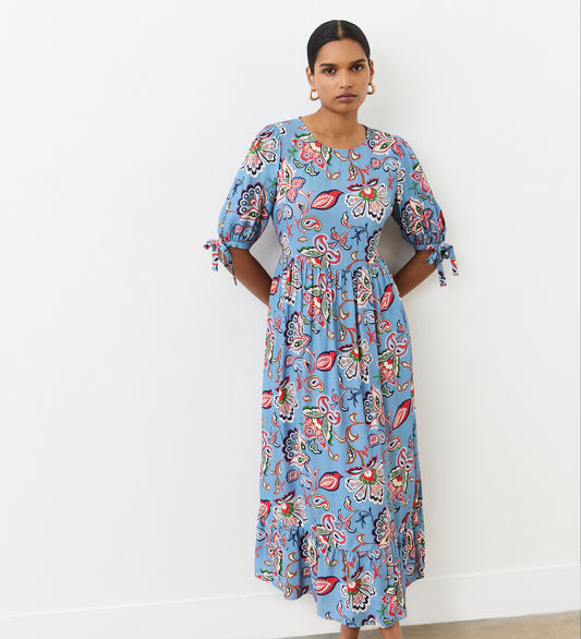 Gwen Blue Floral Midi Smock Dress