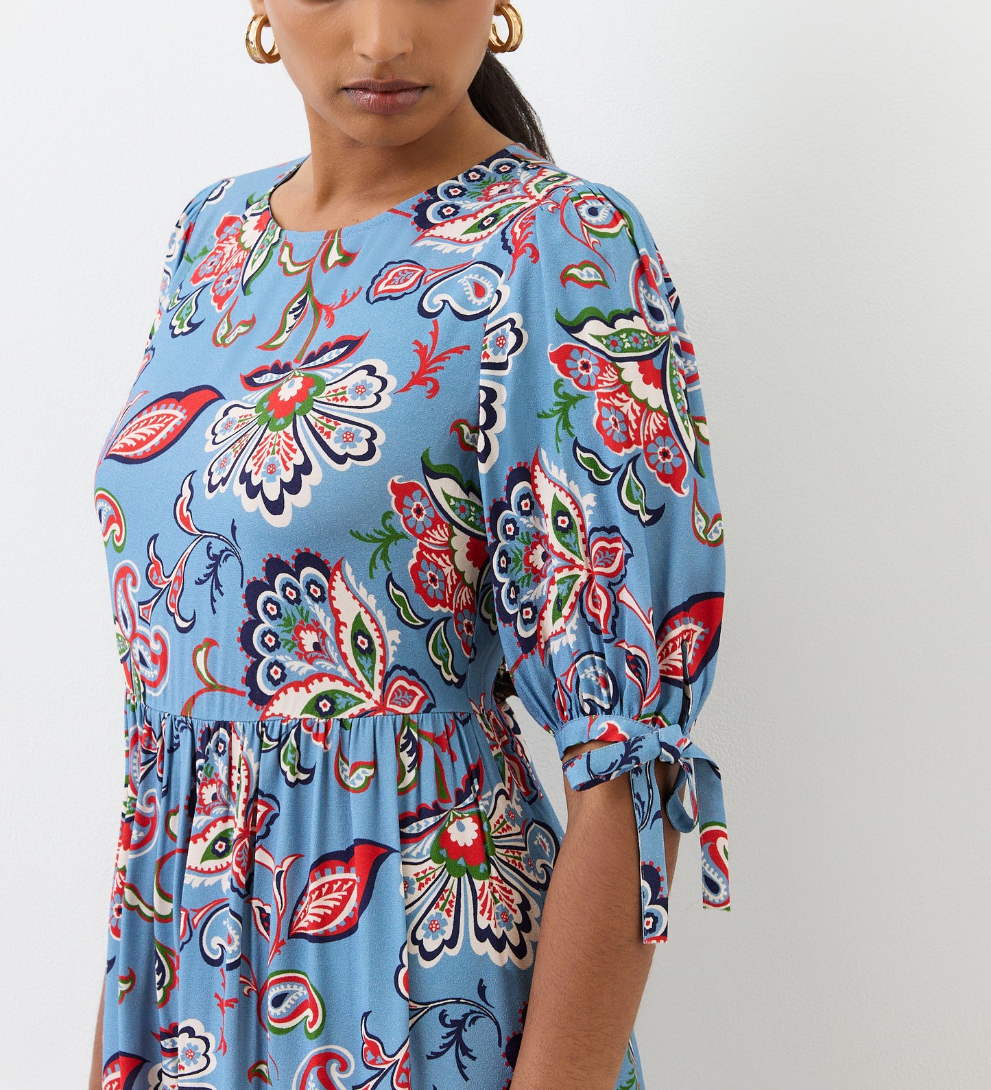 Gwen Blue Floral Midi Smock Dress