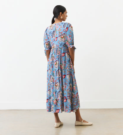 Gwen Blue Floral Midi Smock Dress