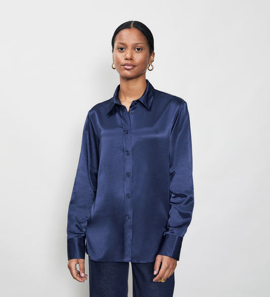 Cynthia Navy Satin Shirt