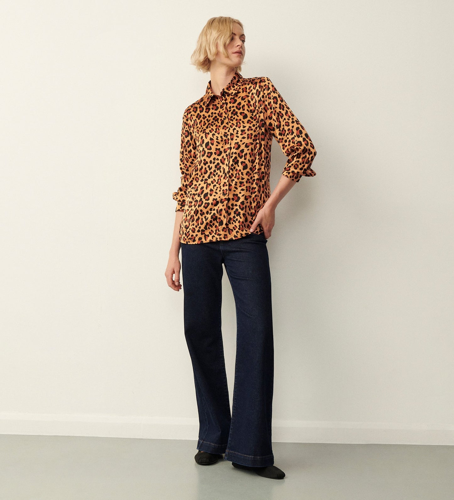 Cynthia Brown Leopard Satin Shirt