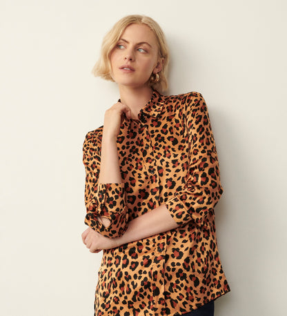 Cynthia Brown Leopard Satin Shirt