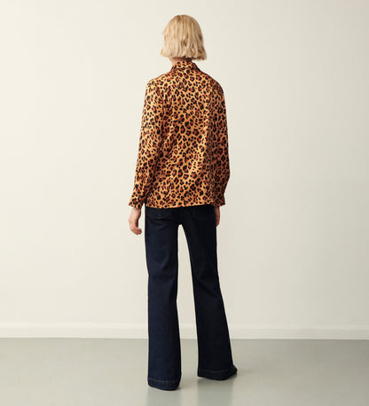 Cynthia Brown Leopard Satin Shirt