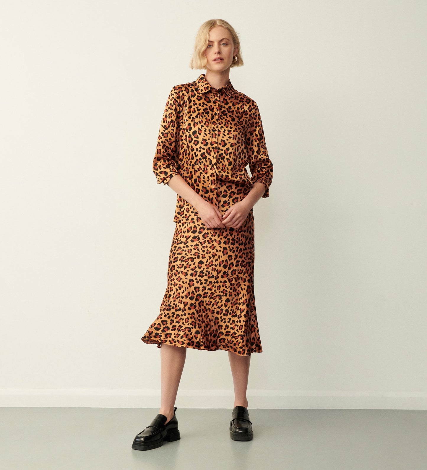 Cynthia Brown Leopard Satin Shirt